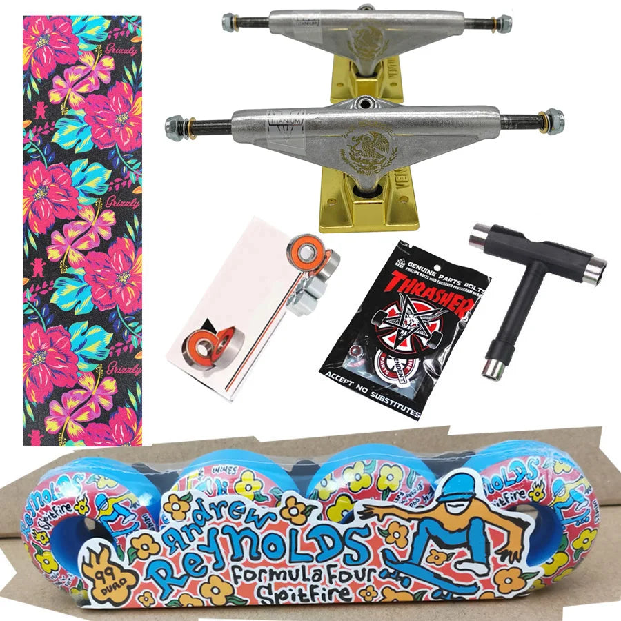 Kit Truck Venture + Lixa Gringa + Rolamentos + Roda SpitFire + Parafusos & Chave T