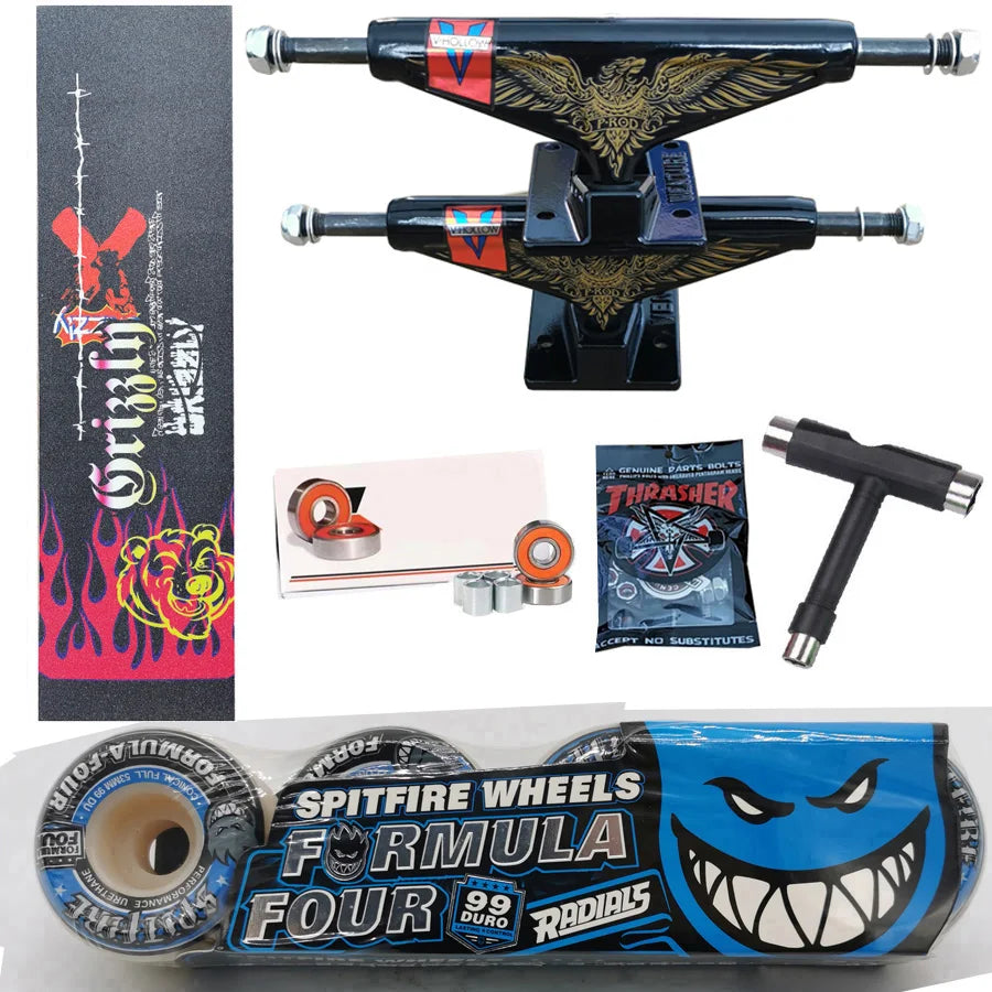 Kit Truck Venture + Lixa Gringa + Rolamentos + Roda SpitFire + Parafusos & Chave T