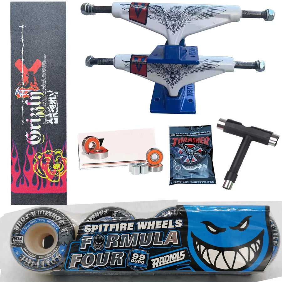 Kit Truck Venture + Lixa Gringa + Rolamentos + Roda SpitFire + Parafusos & Chave T