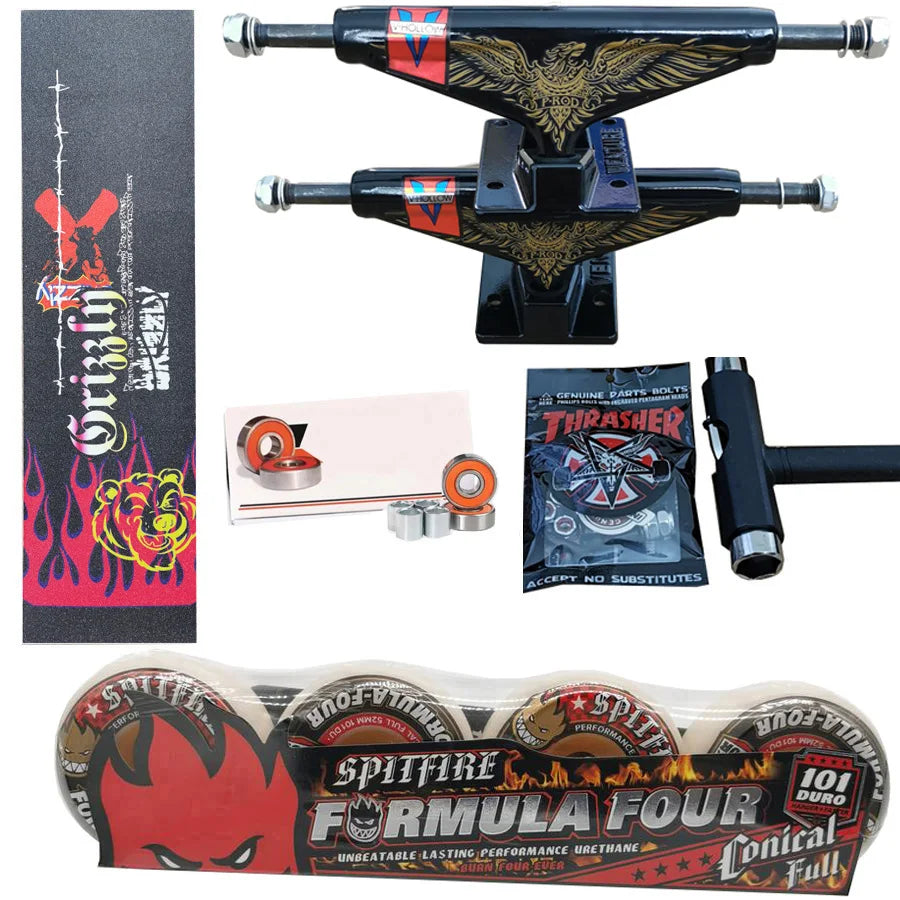 Kit Truck Venture + Lixa Gringa + Rolamentos + Roda SpitFire + Parafusos & Chave T