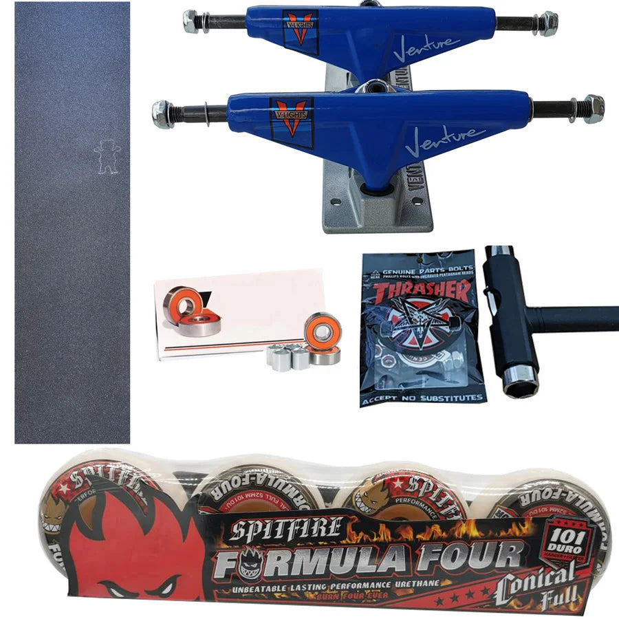 Kit Truck Venture + Lixa Gringa + Rolamentos + Roda SpitFire + Parafusos & Chave T