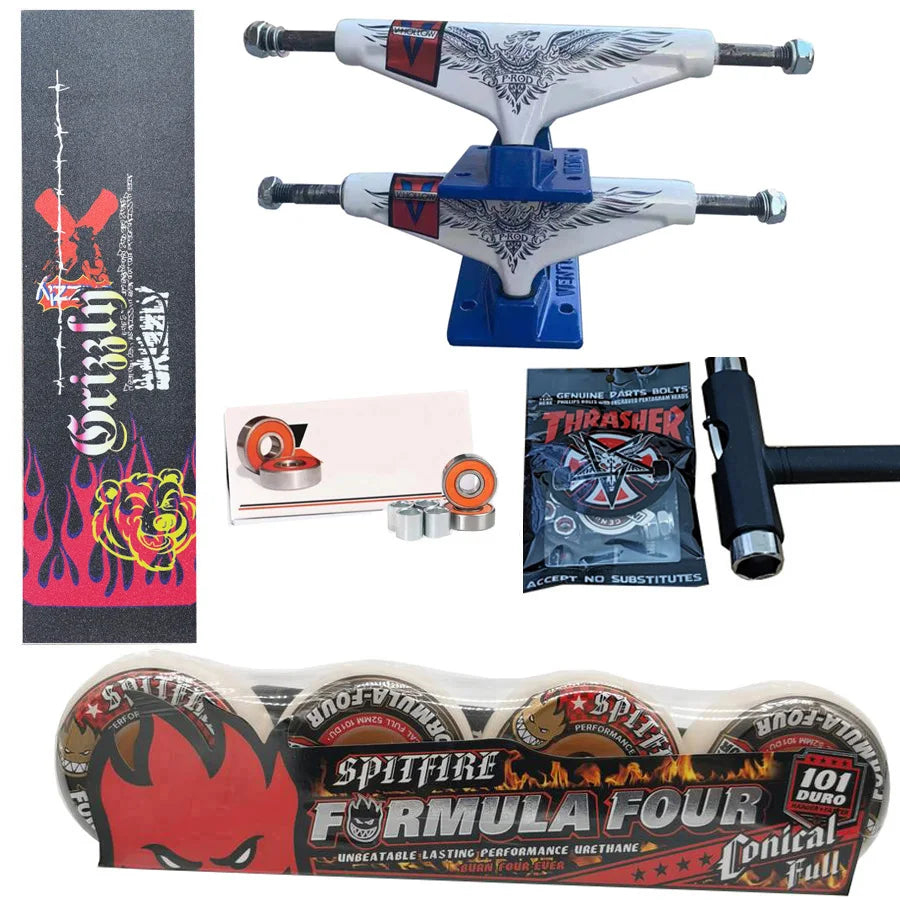 Kit Truck Venture + Lixa Gringa + Rolamentos + Roda SpitFire + Parafusos & Chave T