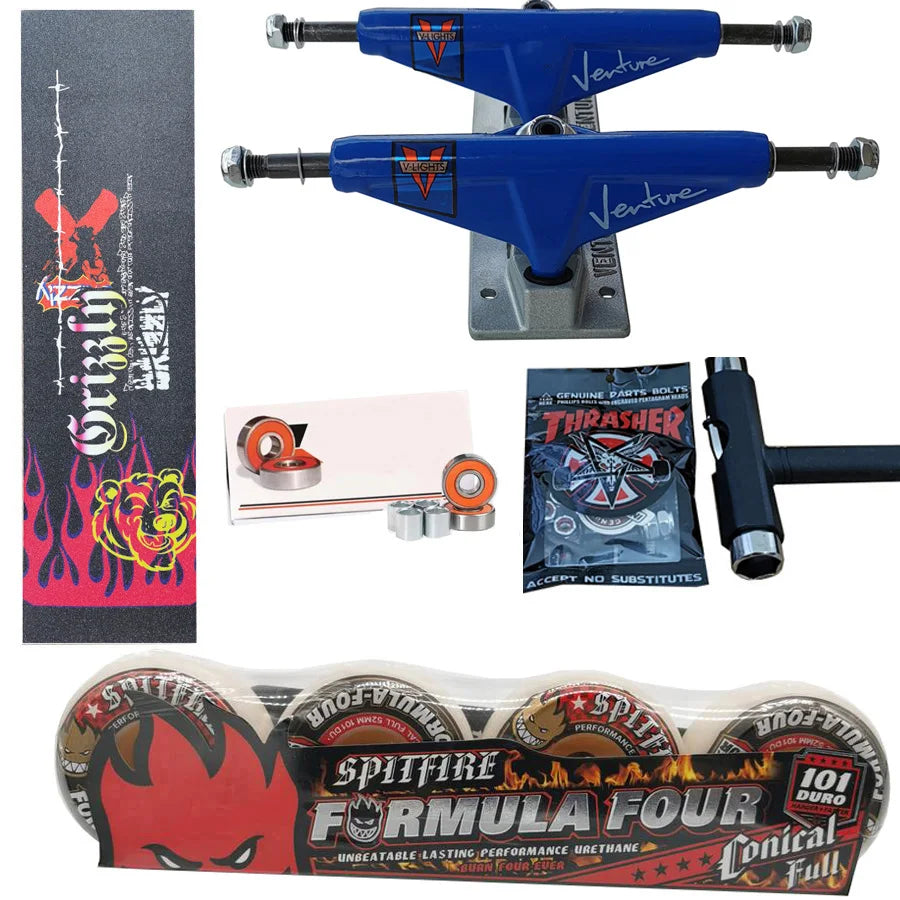 Kit Truck Venture + Lixa Gringa + Rolamentos + Roda SpitFire + Parafusos & Chave T