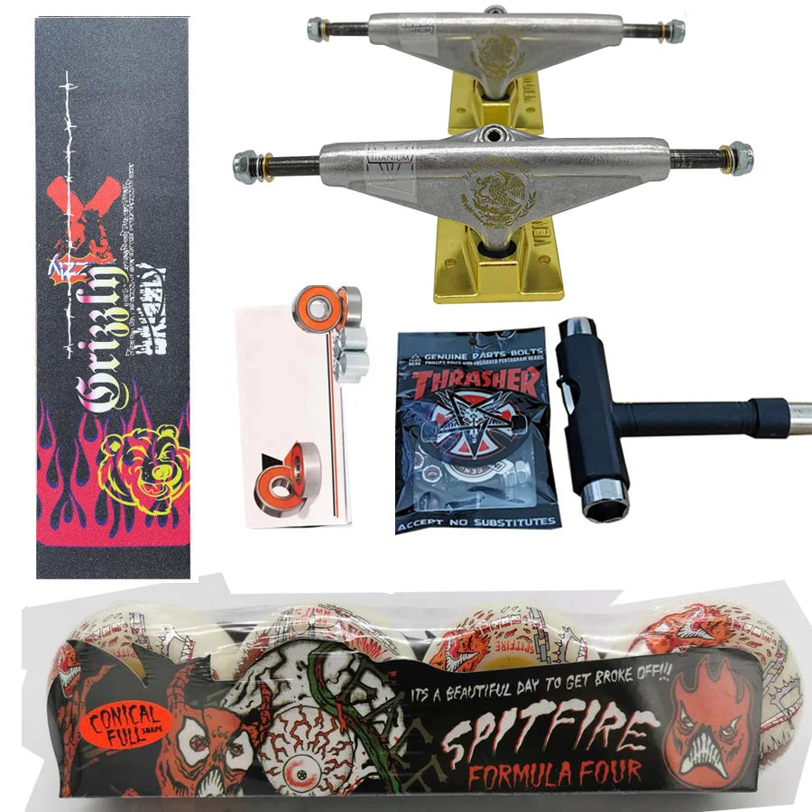 Kit Truck Venture + Lixa Gringa + Rolamentos + Roda SpitFire + Parafusos & Chave T